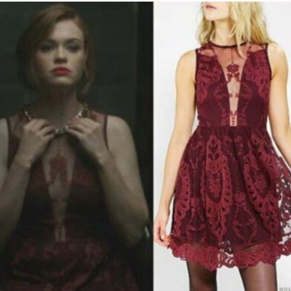 For Love & Lemons Red Lulu Lace Sheer A-Line Mini Dress Size S - Picture 1 of 13